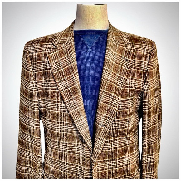 Joseph Abboud 100% Wool Brown Plaid Blazer | 40R | Classic Tailored Sport Coat - Picture 7 of 9
